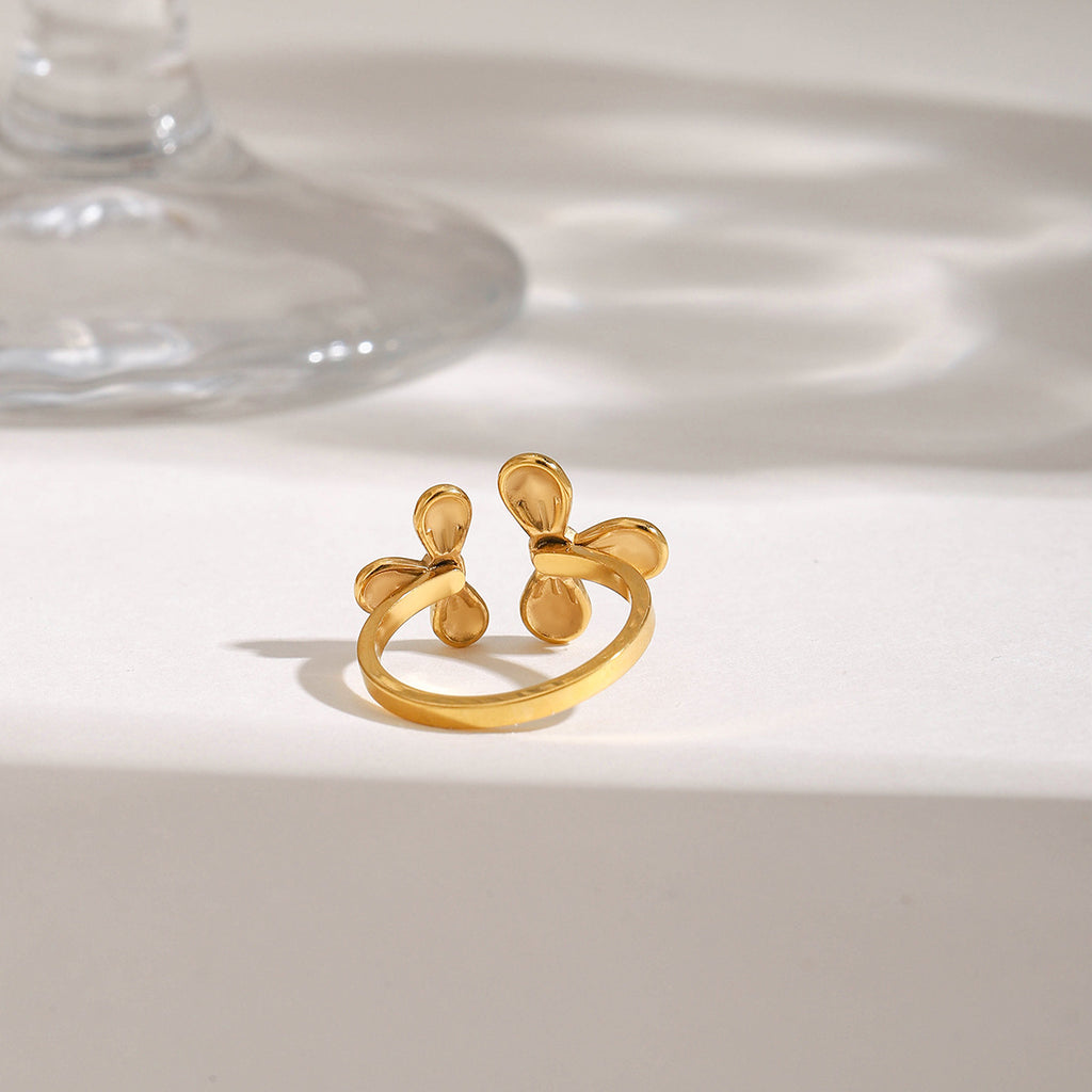 18K gold stainless steel asymmetrical flower-opening ring