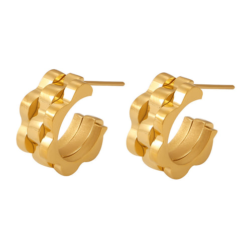 Stainless steel 18K gold C-shaped ear rings