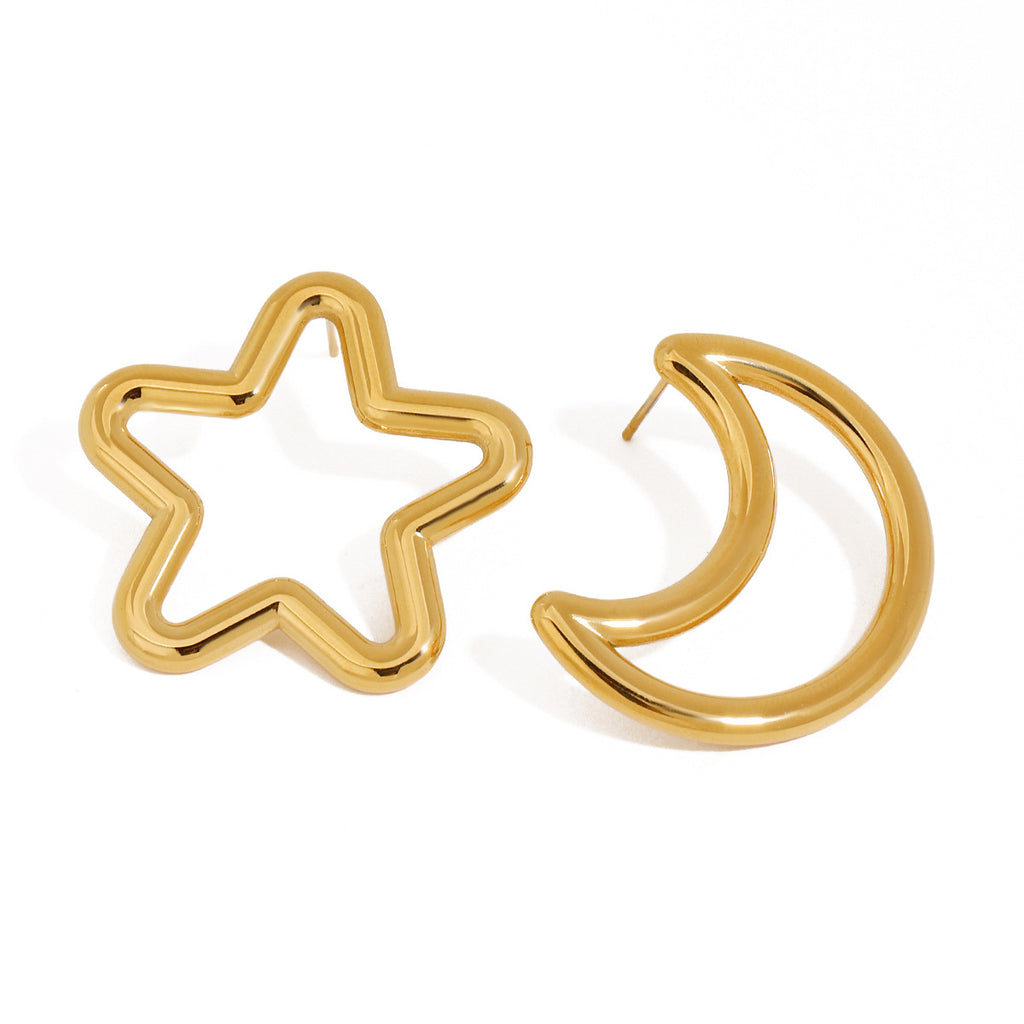 Stainless steel star and moon perforated earrings