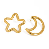Stainless steel star and moon perforated earrings