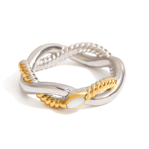 Stainless steel, gold and silver color-matched snake-shaped closed ring