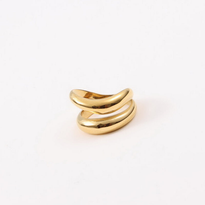 18K gold stainless steel double-layer arc-shaped special-shaped ring