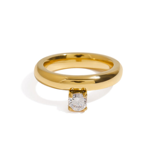 Stainless steel ring inlaid with single zirconium