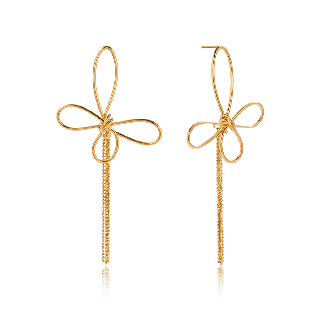 Stainless steel butterfly tassel stud earrings