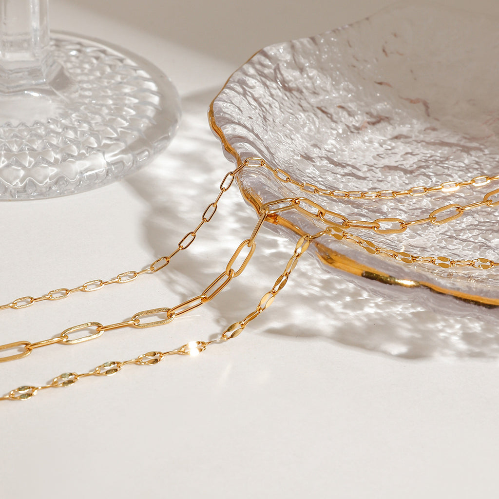 18K gold stainless steel paperclip chain three-layer foot chain