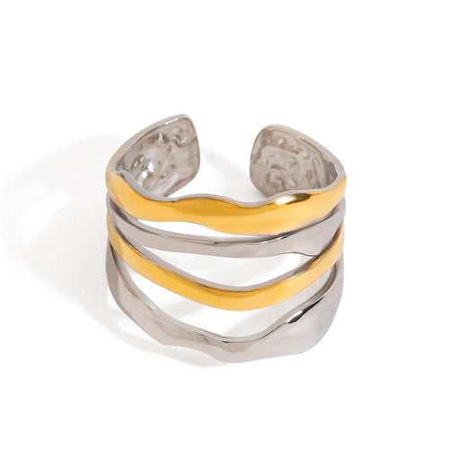 Stainless steel golden steel color two-tone ring