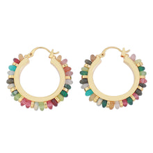 Load image into Gallery viewer, Colored circular beaded natural stone earrings