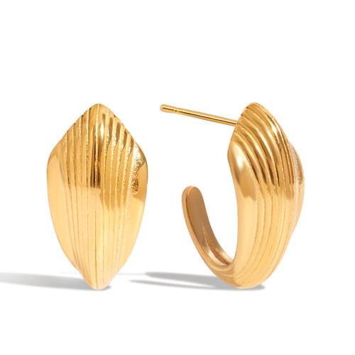 Golden stainless steel line C-shaped earrings