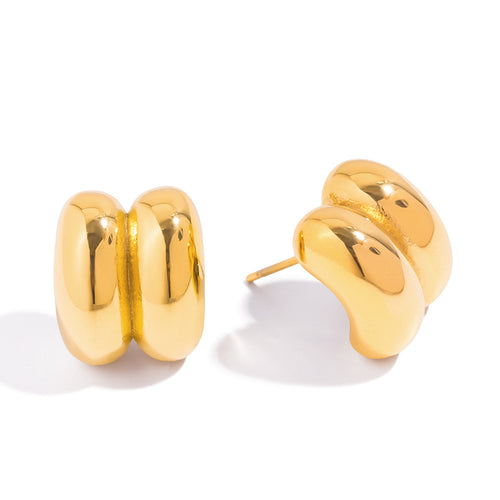 18K gold stainless steel bean ear studs