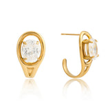 Golden stainless steel and white zircon stud earrings