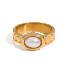 Load image into Gallery viewer, Stainless steel ring set with pearls