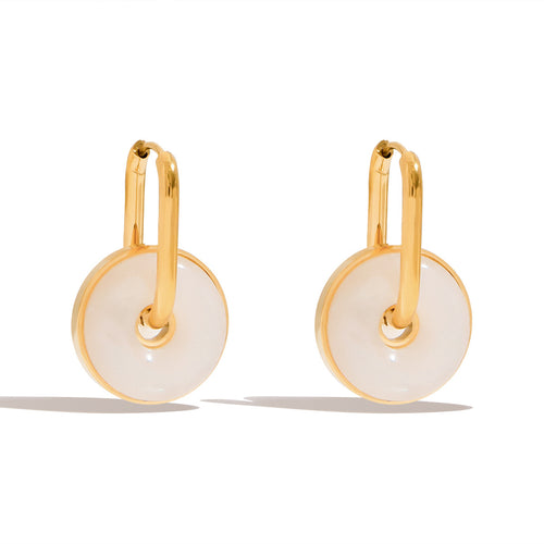 Stainless steel imitation white shell circle earrings