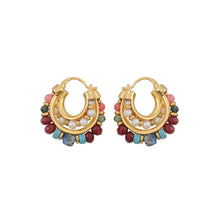 Load image into Gallery viewer, Colored frisbee beaded C-shaped earrings