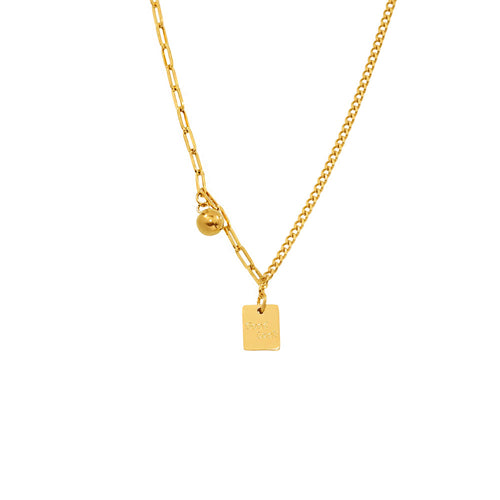 Stainless steel English square sign round ball pendant necklace collarbone chain