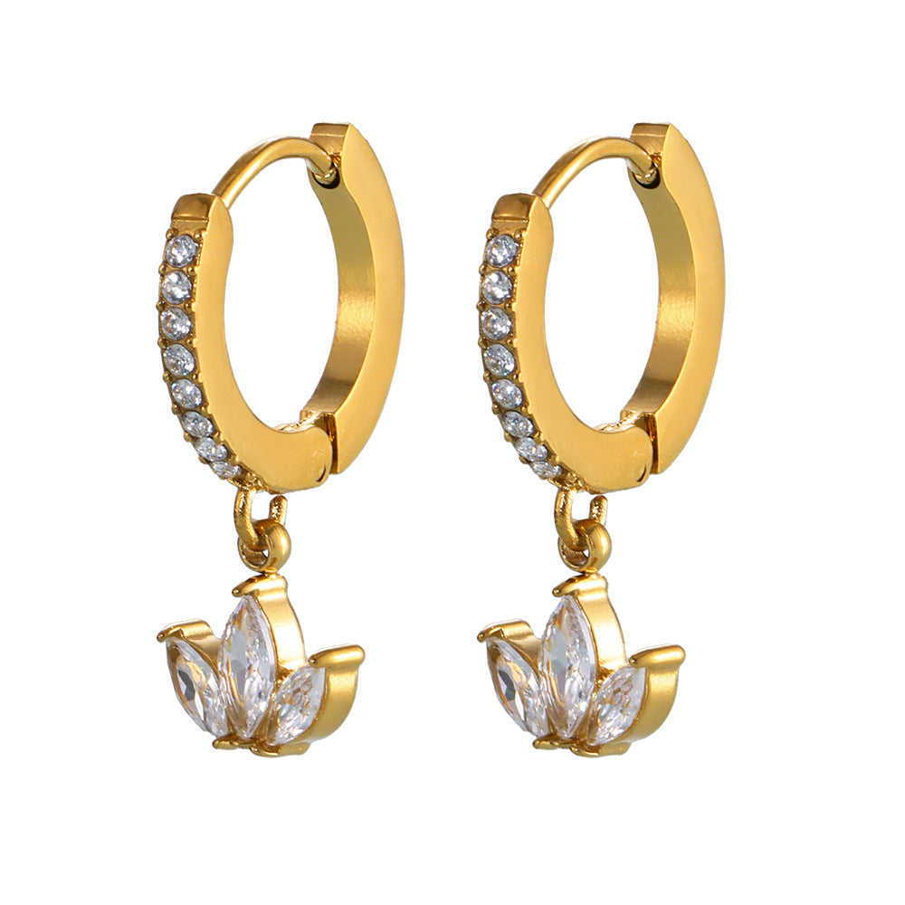 Stainless steel slightly set clover zircon earrings