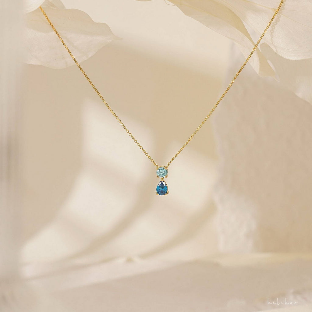 Stainless steel 18K gold 12 birth stone zircon necklace
