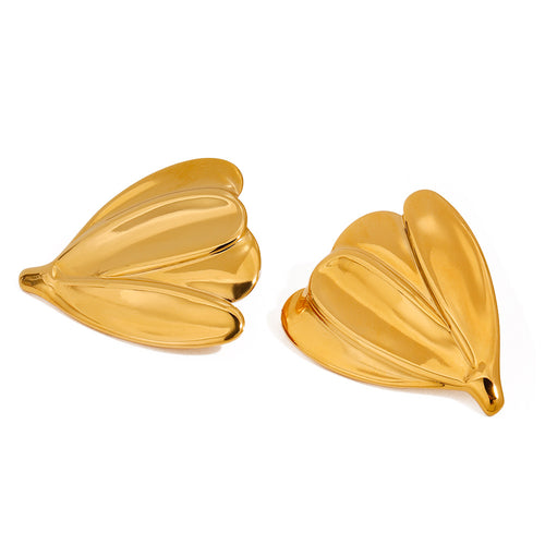 18K gold large glossy flower stainless steel earrings