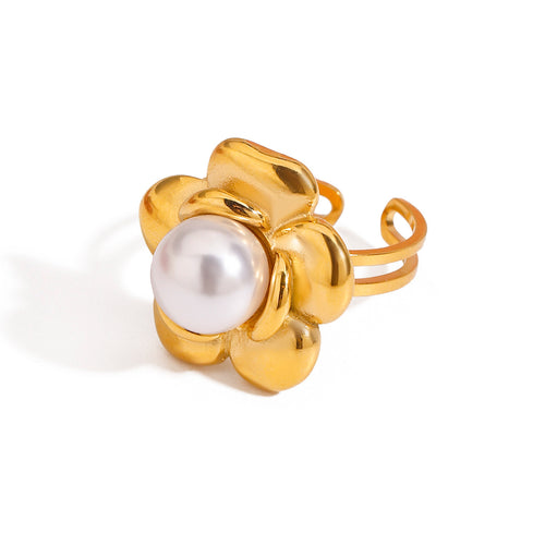 Stainless steel flower pearl open ring