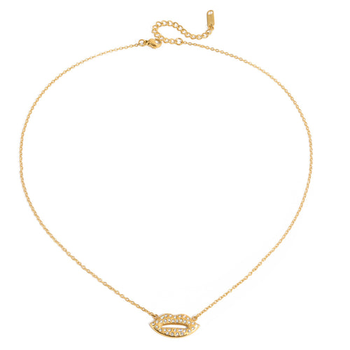 Stainless steel electroplated 18K gold white diamond lip pendant necklace