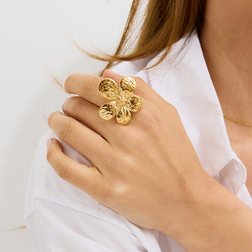 Stainless steel camellia flower ring index finger ring