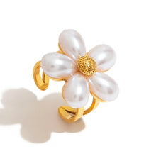 Load image into Gallery viewer, Stainless steel flower pearl open ring