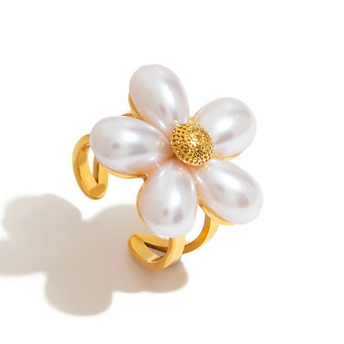 Stainless steel flower pearl open ring