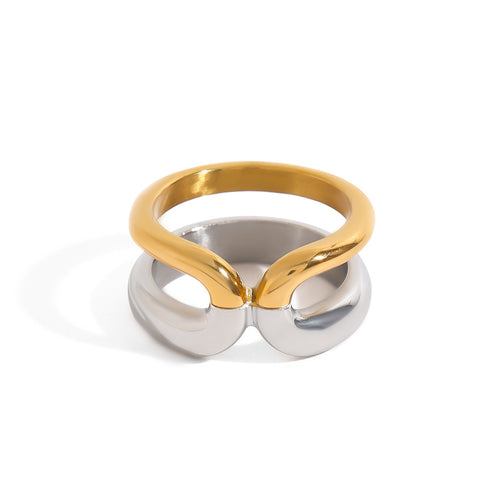 Stainless steel, gold and steel color two-tone ring