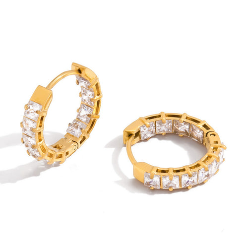 Golden stainless steel and white zircon earrings