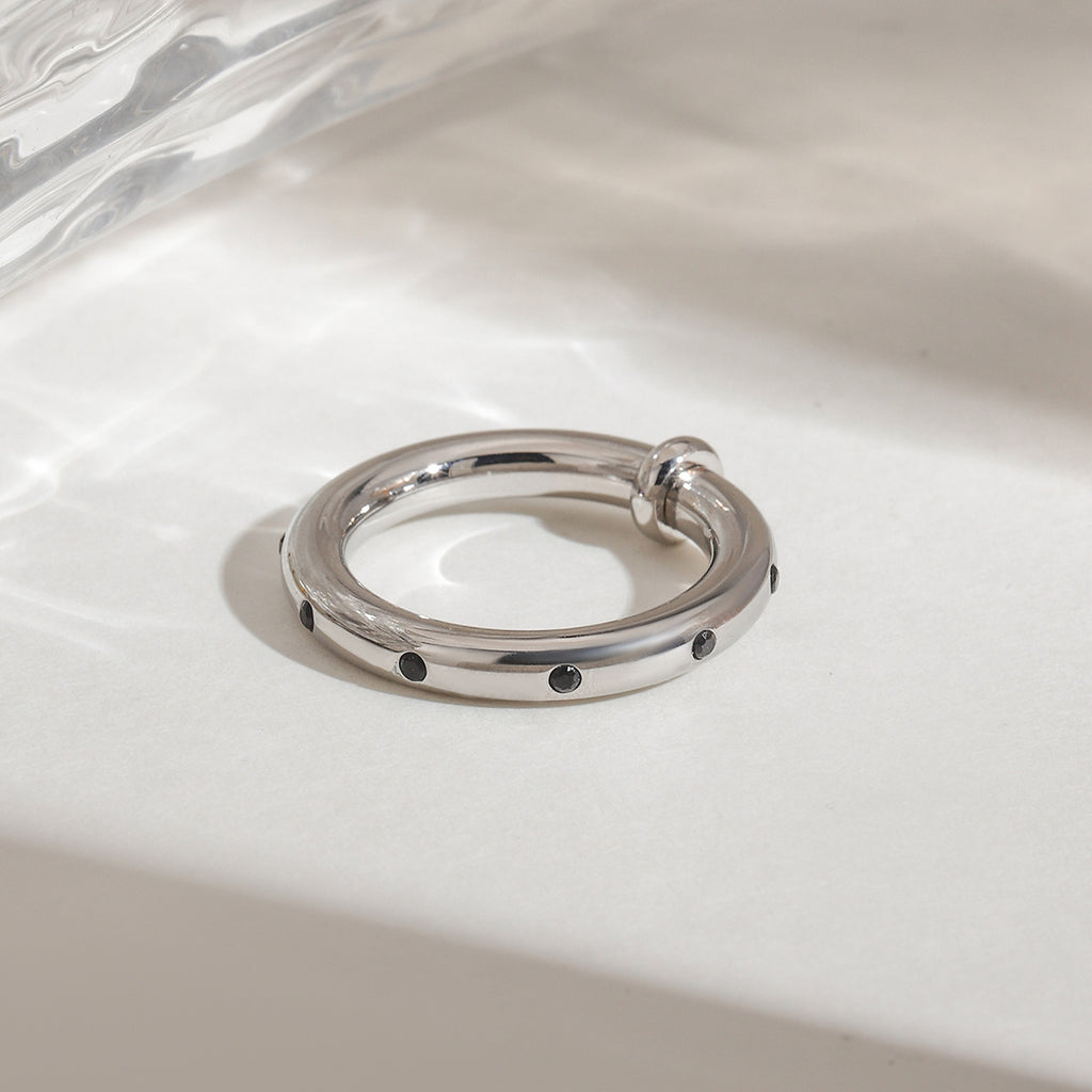 Stainless steel black rhinestone plain ring