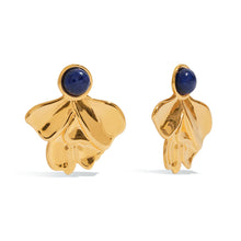 Load image into Gallery viewer, Lapis lazuli stainless steel flower stud earrings