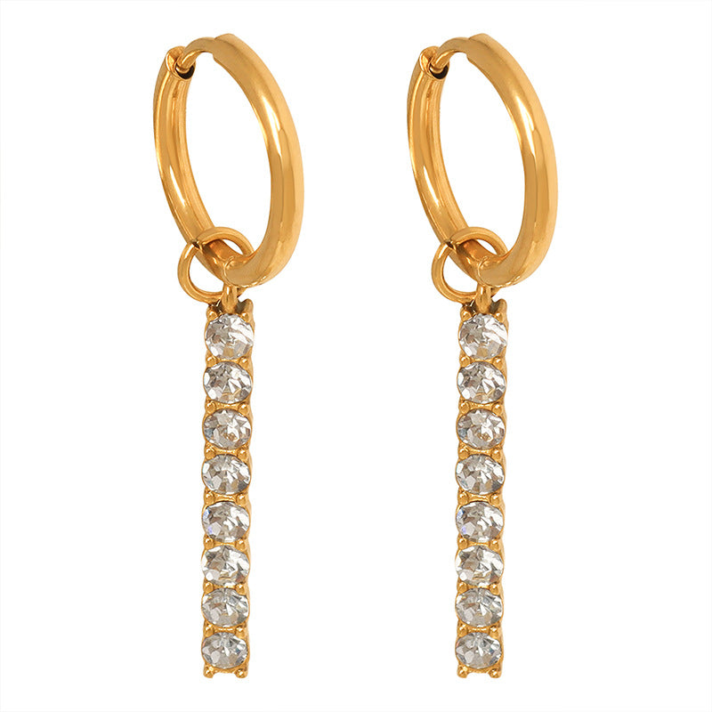 Stainless steel white zircon long tassel earrings