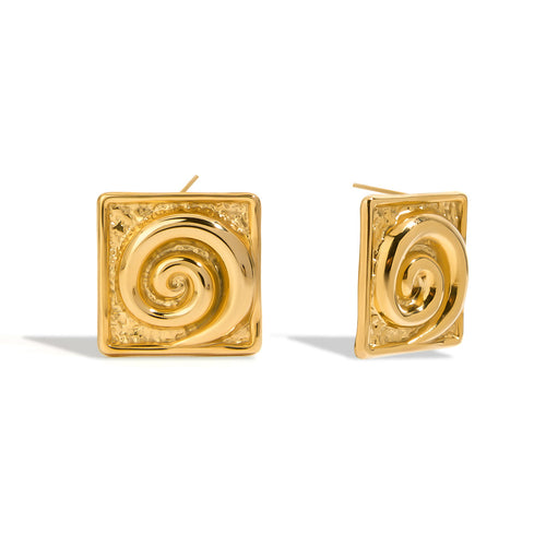 Stainless steel stud earrings, 18K gold