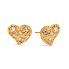 Load image into Gallery viewer, Golden stainless steel heart-shaped zirconium-set earrings