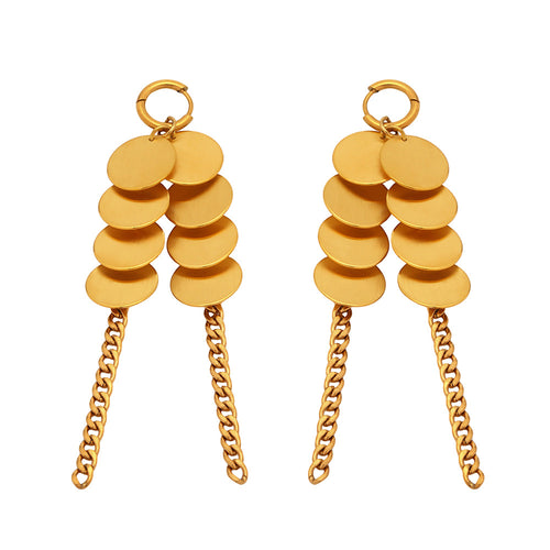 Stainless steel gold-plated round tassel earrings