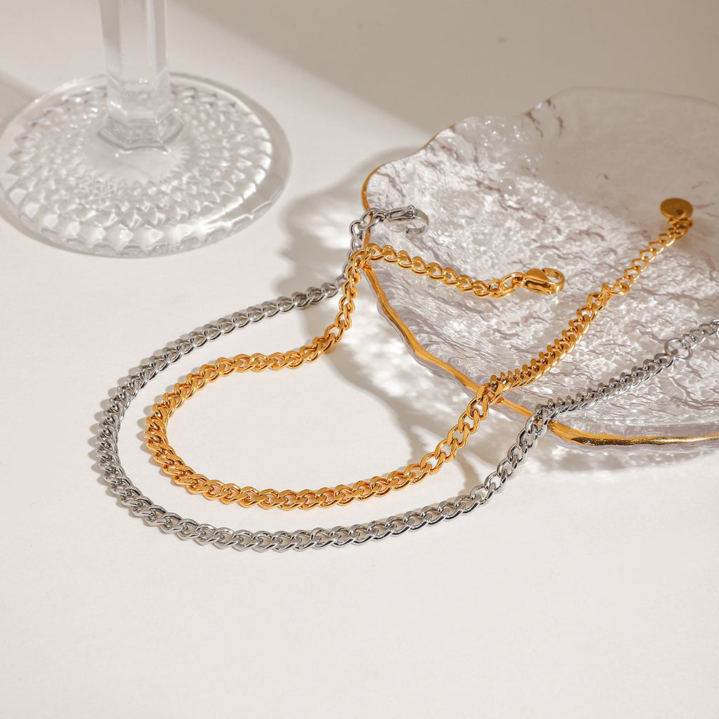 Gold and silver double-layer Cuban chain stainless steel foot chain set