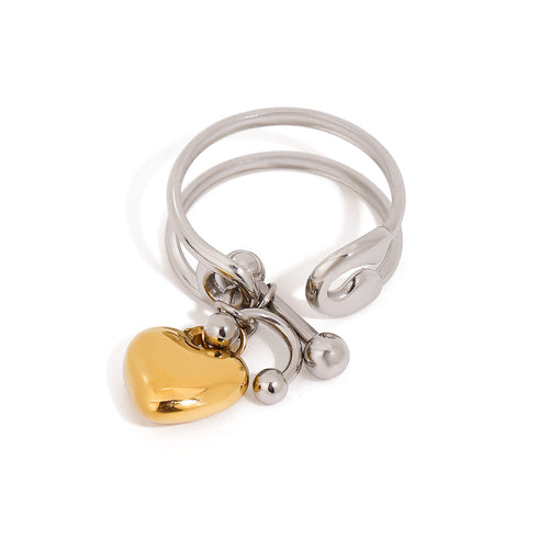 Stainless steel gold and silver color-matched heart-shaped pendant open ring