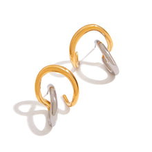 Load image into Gallery viewer, Stainless steel gold and silver color-matched line design earrings