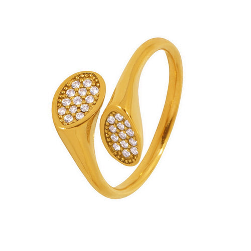Stainless steel gold-plated irregular zirconium-encrusted open ring