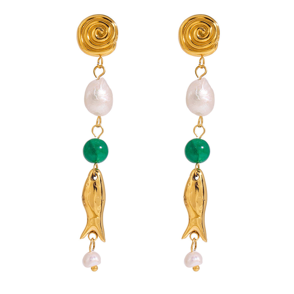 Stainless steel freshwater pearl beaded earrings