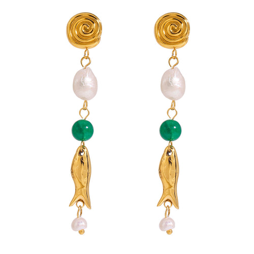 Stainless steel freshwater pearl beaded earrings