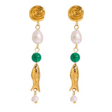 Stainless steel freshwater pearl beaded earrings
