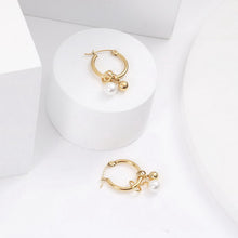 Load image into Gallery viewer, 18K gold stainless steel pearl round ball pendant ear ring