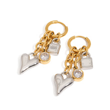 Load image into Gallery viewer, Stainless steel color-blocking heart-shaped pendant ear rings