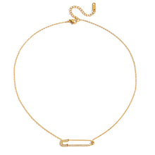 Load image into Gallery viewer, Golden stainless steel white diamond paperclip necklace
