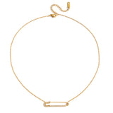 Golden stainless steel white diamond paperclip necklace