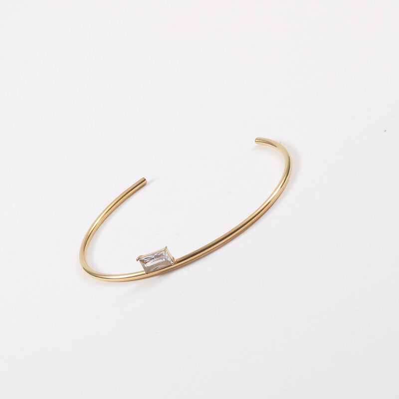 Golden C-shaped small square diamond stainless steel thin bracelet