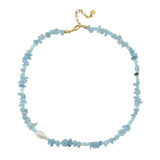 Irregular aquamarine natural stone pearl handcrafted beaded necklace