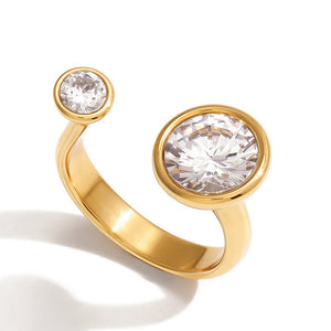 A golden stainless steel zircon ring