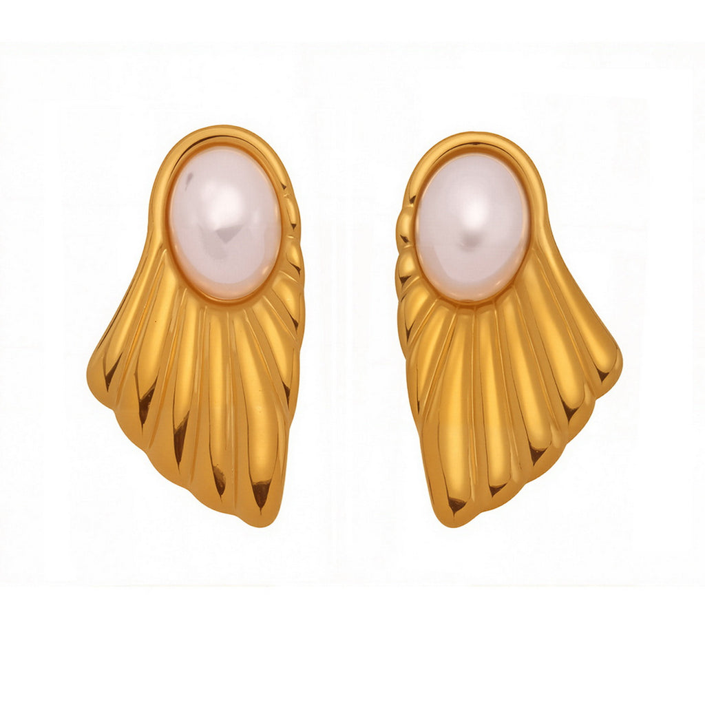 Golden stainless steel pearl earrings