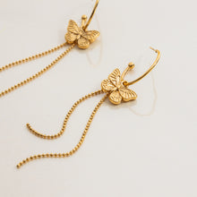 Load image into Gallery viewer, 18K gold stainless steel bow tassel C-shaped earrings